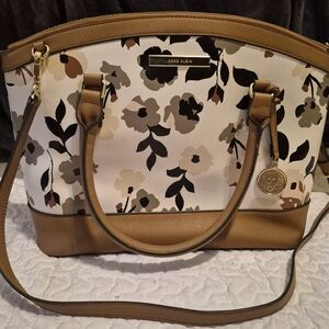 Anne Klein Tan and Black Floral Shoulder Bag